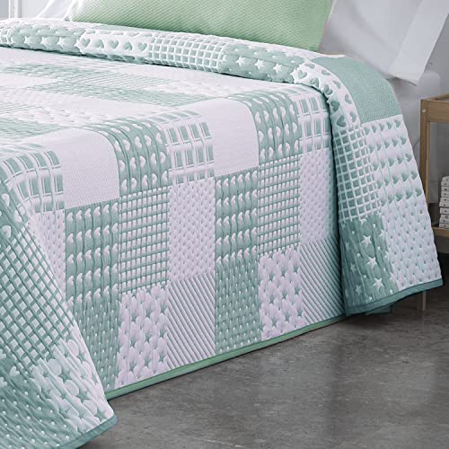 VIALMAN Colcha Bouti Ligera Sofia 21 para Cama Individual de 90 cm | Colcha Cama 90 | Tamaño Colcha 180 x 270 cm, Color Verde