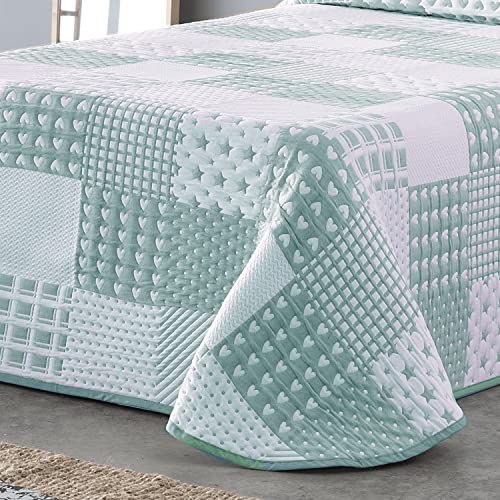 VIALMAN Colcha Bouti Ligera Sofia 21 para Cama Individual de 90 cm | Colcha Cama 90 | Tamaño Colcha 180 x 270 cm, Color Verde