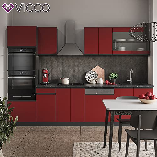 Vicco Mueble de Cocina R-Line, Rojo/Antracita, 300 cm En Forma de J, con Armario Alto, sin encimera