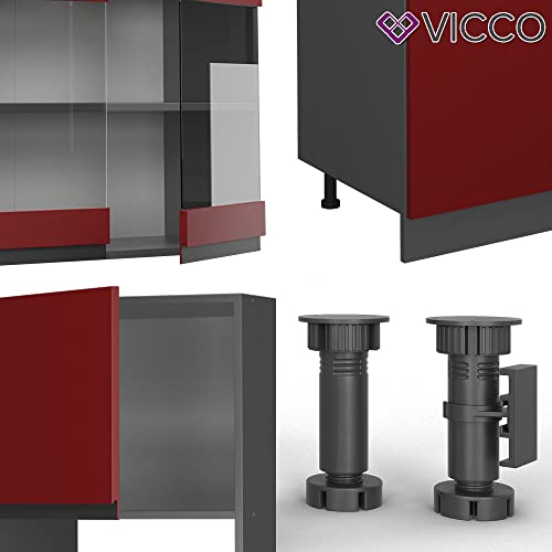 Vicco Mueble de Cocina R-Line, Rojo/Antracita, 300 cm En Forma de J, con Armario Alto, sin encimera