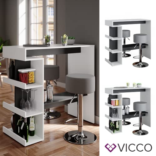 Vicco Set de Mesa de Bar Dana, Blanco/Antracita, 108 x 50 cm con 2 taburetes de Bar