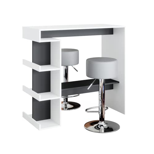 Vicco Set de Mesa de Bar Dana, Blanco/Antracita, 108 x 50 cm con 2 taburetes de Bar