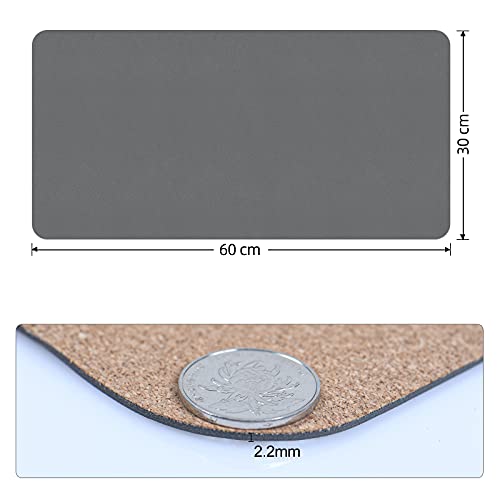 Vicloon Alfombrilla de Escritorio, Corcho Ecológico, 60x30cm Doble Cara Protector Escritorio, Estera del Escritorio de Oficina, alfombrilla de ratón Impermeable,Vade para Escritorio de Cuero PU(Gris)