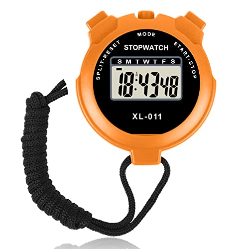 Vicloon Digital Cronómetro, Cronómetro Reloj, Cronómetro Deportivo con Pantalla Grande, Calendario de Reloj de 12/24 Horas, Alarma, Cronómetro Digital para Fútbol, Correr, Natación, Fitness(Naranja)