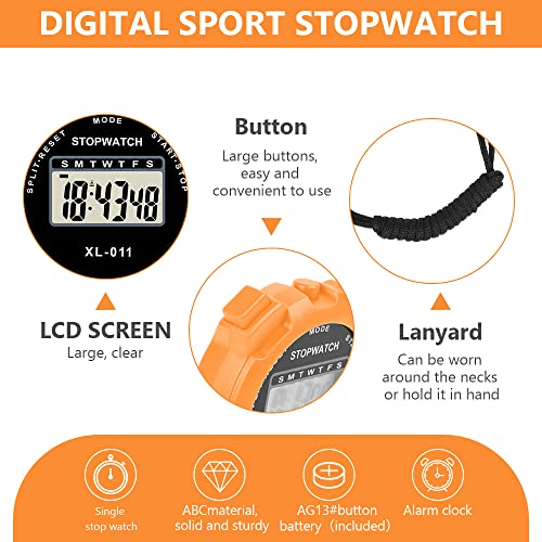 Vicloon Digital Cronómetro, Cronómetro Reloj, Cronómetro Deportivo con Pantalla Grande, Calendario de Reloj de 12/24 Horas, Alarma, Cronómetro Digital para Fútbol, Correr, Natación, Fitness(Naranja)