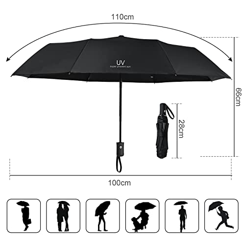 Vicloon Paraguas Plegable Antiviento, Sombrilla Lluvia Portátil, Paraguas invertido de Plegado Automático a Prueba de Viento, Paraguas Pequeño Grande con Apertura y Cierre Automáticos, 8 Varillas