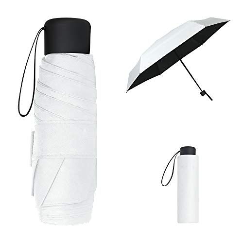 Vicloon Paraguas plegables,Mini Paraguas del Sol,Paraguas de Viaje Portátil con Diseño de Esqueleto Mejorado 210T Negro Tela de Goma, Paraguas Plegables y Compacto Resistencia UV & Impermeable Blanco