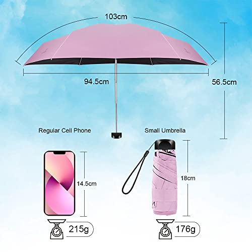 Vicloon Paraguas plegables,Mini Paraguas, Paraguas de Viaje Portátil 6 Varillas con 210T Negro Tela de Goma, Paraguas Plegables y Compacto, Mini Viento Paraguas De Resistencia UV - rosa