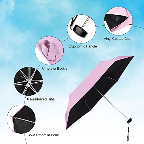 Vicloon Paraguas plegables,Mini Paraguas, Paraguas de Viaje Portátil 6 Varillas con 210T Negro Tela de Goma, Paraguas Plegables y Compacto, Mini Viento Paraguas De Resistencia UV - rosa