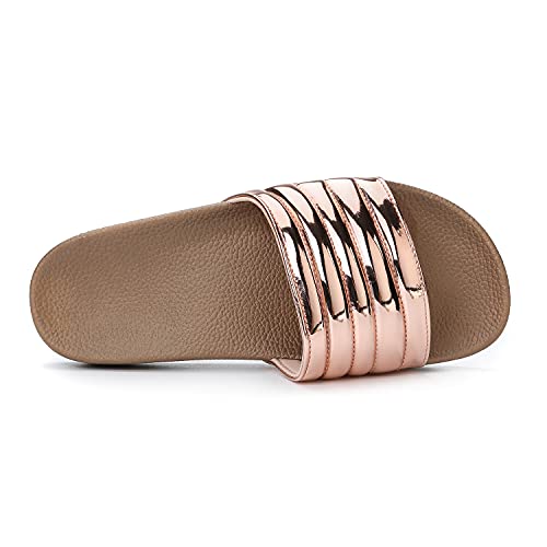 VICT POPU Slides Chanclas y Sandalias de Piscina Para Mujer Antideslizante Zapatillas Adulto Casa Verano Pantuflas de Baño Oro 38