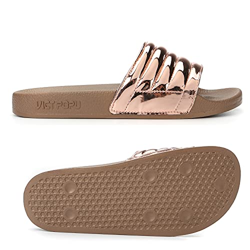 VICT POPU Slides Chanclas y Sandalias de Piscina Para Mujer Antideslizante Zapatillas Adulto Casa Verano Pantuflas de Baño Oro 38