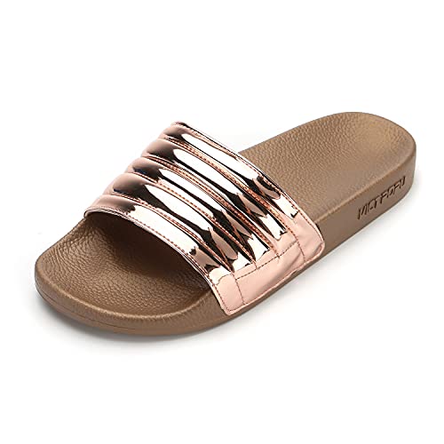 VICT POPU Slides Chanclas y Sandalias de Piscina Para Mujer Antideslizante Zapatillas Adulto Casa Verano Pantuflas de Baño Oro 38