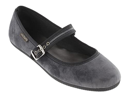 victoria Plano Bailarina ODA Terciopelo & Hebilla 104913-KIDS para Niñas Gris 33