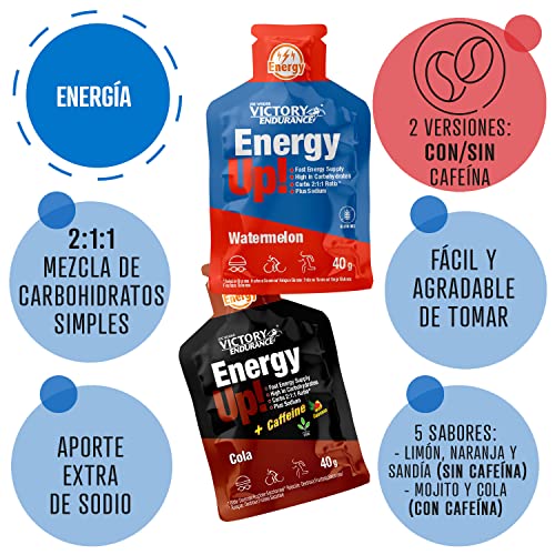 VICTORY ENDURANCE Energy Up Gel Cafeína Sabor Cola, con cafeína, con plus de sodio, Energía inmediata, 40 g (Paquete de 24) (WVE.129130)