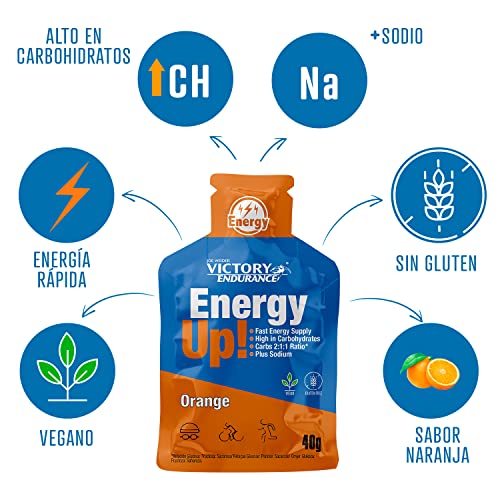 VICTORY ENDURANCE Energy Up Gel, con plus de sodio, energía inmediata. 24 geles x 40g, sabor naranja