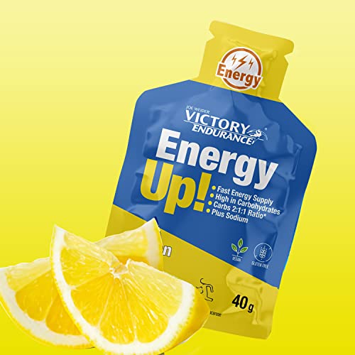 VICTORY ENDURANCE PACK 12x40g Energy Up Gel sin Cafeína - 4 x 3 sabores (Naranja, Sandía, Limón). Energía rápida. Alto en Carbohidratos (ratio 2:1:1). Con Extra de Sodio. Fácil de tomar. Sin Gluten.