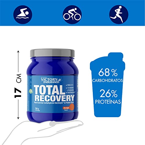 VICTORY ENDURANCE Total Recovery (750g) Sabor Naranja, Preparado Bebida Post-Entreno de Carbohidratos Electrolitos y Proteínas, Con BCAA 2:1:1, 12 Vitaminas y 9 Minerales, Recuperación Rápida