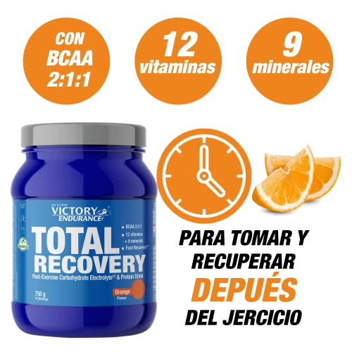 VICTORY ENDURANCE Total Recovery (750g) Sabor Naranja, Preparado Bebida Post-Entreno de Carbohidratos Electrolitos y Proteínas, Con BCAA 2:1:1, 12 Vitaminas y 9 Minerales, Recuperación Rápida