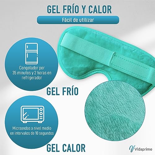 Vidaprime Antifaz Gel Frío y Calor para Ojos CANSADOS e HINCHADOS - Antifaz Frío para Ojos Máscara Gel Frío Cara ANTIOJERAS - Antifaz Ojos Secos con Máscara de Gel para Ojos REUTILIZABLE