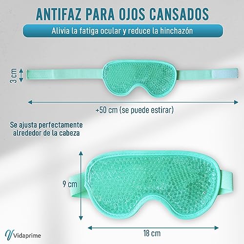 Vidaprime Antifaz Gel Frío y Calor para Ojos CANSADOS e HINCHADOS - Antifaz Frío para Ojos Máscara Gel Frío Cara ANTIOJERAS - Antifaz Ojos Secos con Máscara de Gel para Ojos REUTILIZABLE