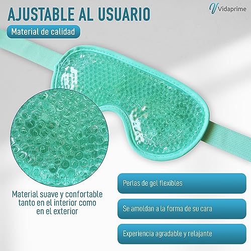 Vidaprime Antifaz Gel Frío y Calor para Ojos CANSADOS e HINCHADOS - Antifaz Frío para Ojos Máscara Gel Frío Cara ANTIOJERAS - Antifaz Ojos Secos con Máscara de Gel para Ojos REUTILIZABLE