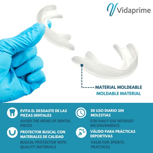 VidaPrime Férula Descarga Bruxismo DÍA y NOCHE - Protector Bucal para Dormir - Férula Dental para Bruxismo - Protector de Dientes férula Antironquidos - Funda Dental Moldeable Protector Bruxismo