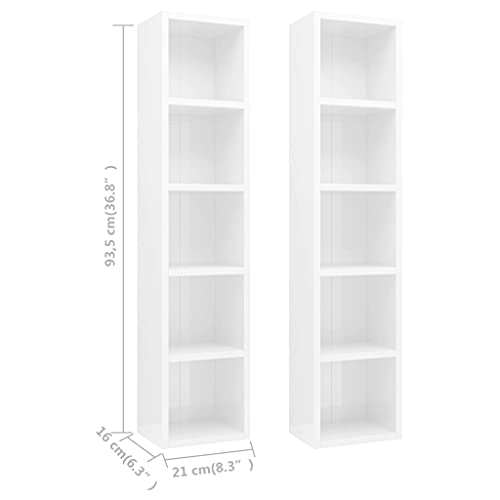 vidaXL 2X Estantería de CDs Armario Estante de Pie Almacenamiento Almacenaje Mueble Libros Práctico Decorativo Casa Hogar Blanco Brillo Contrachapada