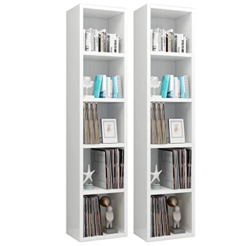 vidaXL 2X Estantería de CDs Armario Estante de Pie Almacenamiento Almacenaje Mueble Libros Práctico Decorativo Casa Hogar Blanco Brillo Contrachapada