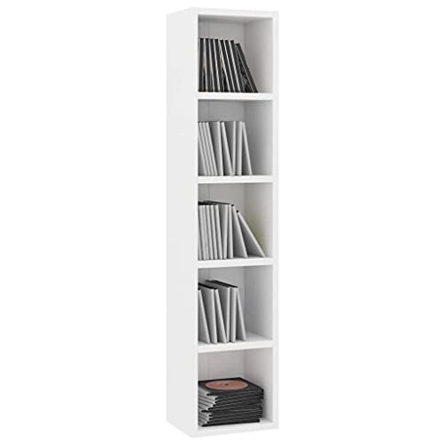 vidaXL 2X Estantería de CDs Armario Estante de Pie Almacenamiento Almacenaje Mueble Libros Práctico Decorativo Casa Hogar Blanco Brillo Contrachapada