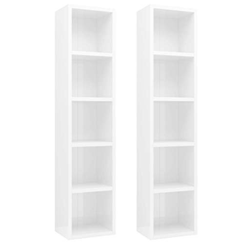 vidaXL 2X Estantería de CDs Armario Estante de Pie Almacenamiento Almacenaje Mueble Libros Práctico Decorativo Casa Hogar Blanco Brillo Contrachapada