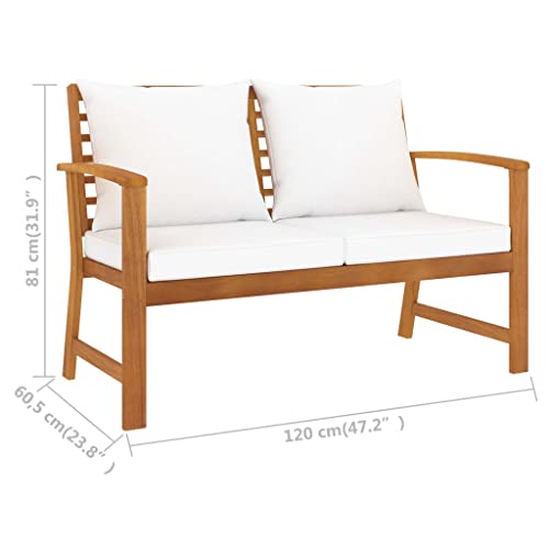 vidaXL Banco de Jardín 120 cm con Cojines Patio Exterior al Aire Libre Decoración Recibidor Asiento Silla Duradero Estable Crema Madera Maciza Acacia