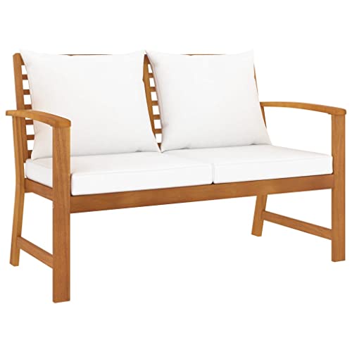 vidaXL Banco de Jardín 120 cm con Cojines Patio Exterior al Aire Libre Decoración Recibidor Asiento Silla Duradero Estable Crema Madera Maciza Acacia