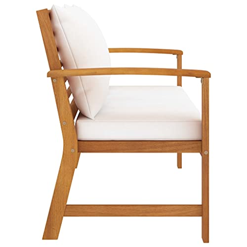 vidaXL Banco de Jardín 120 cm con Cojines Patio Exterior al Aire Libre Decoración Recibidor Asiento Silla Duradero Estable Crema Madera Maciza Acacia