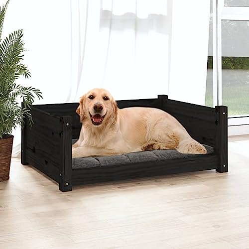 vidaXL Cama de madera maciza de pino para perro, decoración de sala de estar, sofá de madera para mascotas, sofá para gatos, cama lavable para el hogar, suministros de animales pequeños, color negro