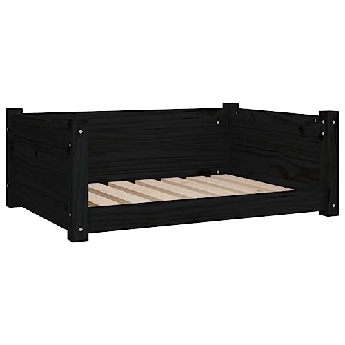 vidaXL Cama de madera maciza de pino para perro, decoración de sala de estar, sofá de madera para mascotas, sofá para gatos, cama lavable para el hogar, suministros de animales pequeños, color negro