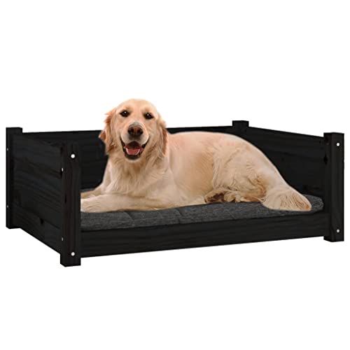 vidaXL Cama de madera maciza de pino para perro, decoración de sala de estar, sofá de madera para mascotas, sofá para gatos, cama lavable para el hogar, suministros de animales pequeños, color negro