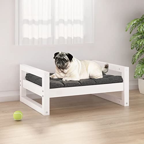 vidaXL - Cama para perro de madera de pino maciza, estructura duradera y estable, diseño minimalista en blanco, dimensiones: 65,5 x 50,5 x 28 cm