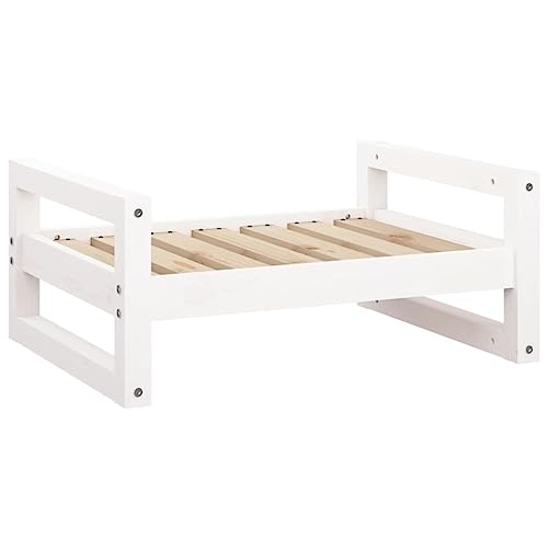 vidaXL - Cama para perro de madera de pino maciza, estructura duradera y estable, diseño minimalista en blanco, dimensiones: 65,5 x 50,5 x 28 cm