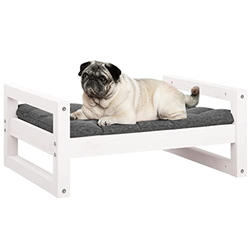 vidaXL - Cama para perro de madera de pino maciza, estructura duradera y estable, diseño minimalista en blanco, dimensiones: 65,5 x 50,5 x 28 cm