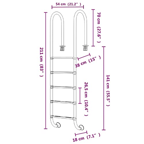 vidaXL Escalera para Piscina Acero Inoxidable 304 54x38x211 cm