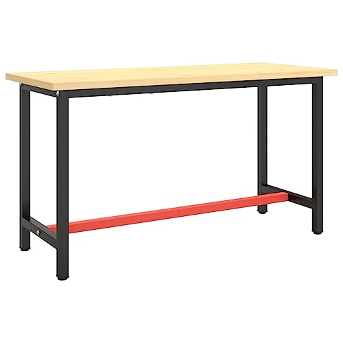 vidaXL Estructura Banco de Trabajo Mesa Soporte Base Muebles Mobiliario Bricolaje Garaje Taller Duradera Metal Negro y Rojo Mate 140x50x79cm