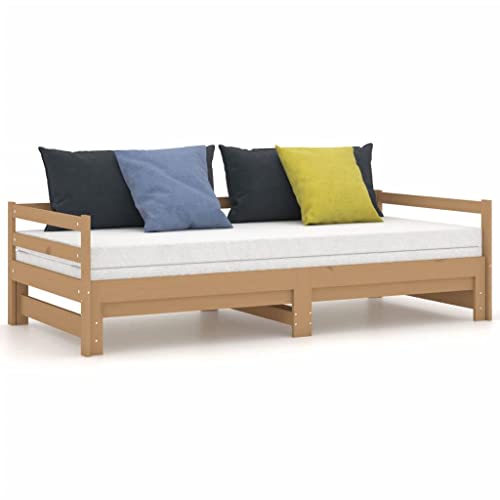 vidaXL Sofá Cama Extraíble Invitado Pijamada Ocasional Auxiliar Salón Sala de Estar Dormitorio Habitación Marrón Miel 2X(90x200) cm Madera de Pino