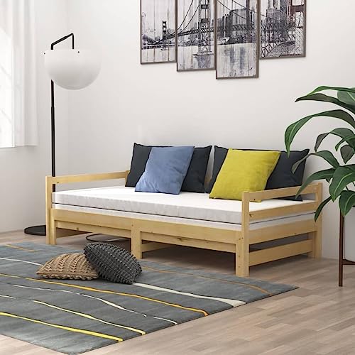 vidaXL Sofá Cama Extraíble Invitado Pijamada Ocasional Auxiliar Salón Sala de Estar Dormitorio Habitación Muebles 2X(90x200) cm Madera Maciza de Pino