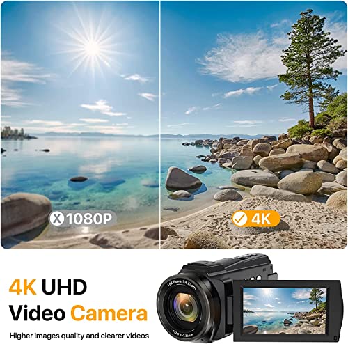 Videocámara 4K 48MP WiFi Vlogging Camera 16X Zoom Digital Video Camera IR Visión Nocturna 3" IPS Pantalla Táctil Giratoria con Micrófono,Estabilizador,Control Remotol 2 Batteries (2023 Latest 4K Plus)