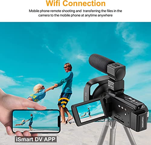 Videocámara 4K 48MP WiFi Vlogging Camera 16X Zoom Digital Video Camera IR Visión Nocturna 3" IPS Pantalla Táctil Giratoria con Micrófono,Estabilizador,Control Remotol 2 Batteries (2023 Latest 4K Plus)