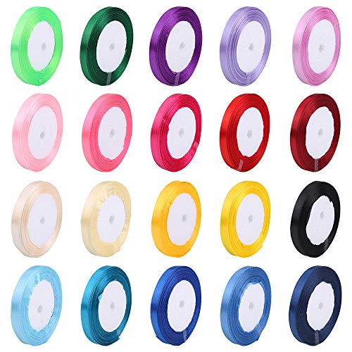 Viesap Cinta De Raso, 20 Pcs Cinta De Satén Cinta De Tela De Doble Cara Rollo De Raso Satén De Seda para Embalaje Decoración De Regalo Cajas Flores Boda Navidad 20 Colores 10 Mm De Ancho.