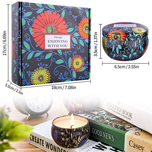 Viesap Velas Aromaticas, 4PCS Cera de Soja 100% Natural, Vela Aromática Caja de Regalo, Mujer Velas Perfumadas, Aromaterapia Relajación Baño Yoga Acción de Gracias Navidad Día de San Valentín Regalos