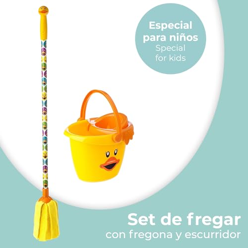 VIGAR Duck Set de Fregar Niños Ducks, Cubo Polipropileno, Microfibra Palo de fregona de Acero