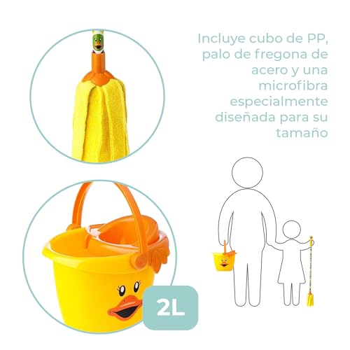 VIGAR Duck Set de Fregar Niños Ducks, Cubo Polipropileno, Microfibra Palo de fregona de Acero