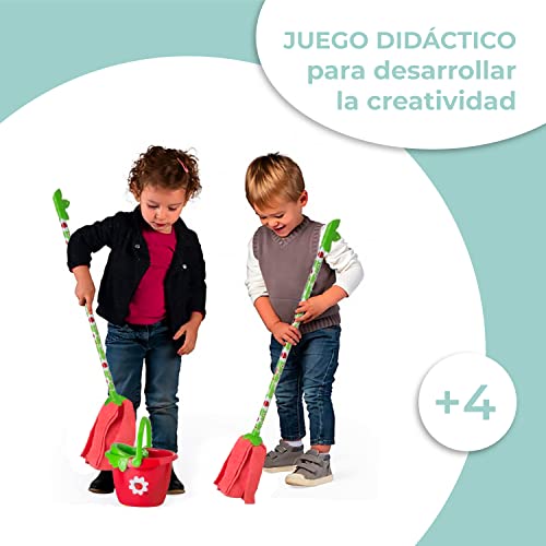 Vigar - Mopa Fregona y Cubo con Escurridor Infantil - Para Niños a Partir de 4 Años - Escoba 25 x 19 x 71 cm - Lady Bug - - Microfibra - Rojo y Verde